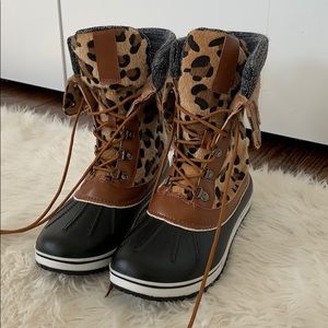 Leopard print duck boots